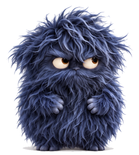 Mopey, a grumpy blue furry monster
